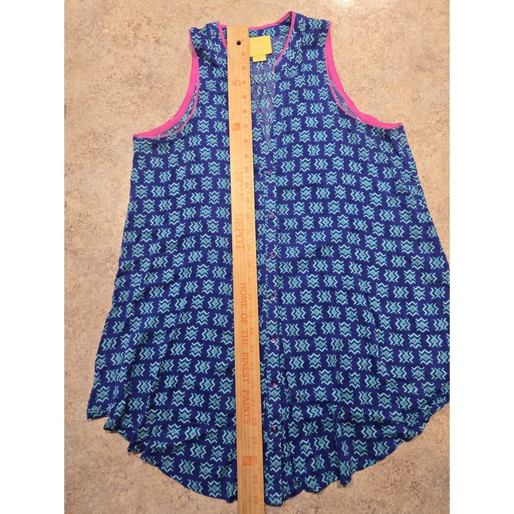 Maeve Anthropologie Ada Swing Blouse Women's 4 Blue Pink Aztec Sleeveless - Picture 10 of 10